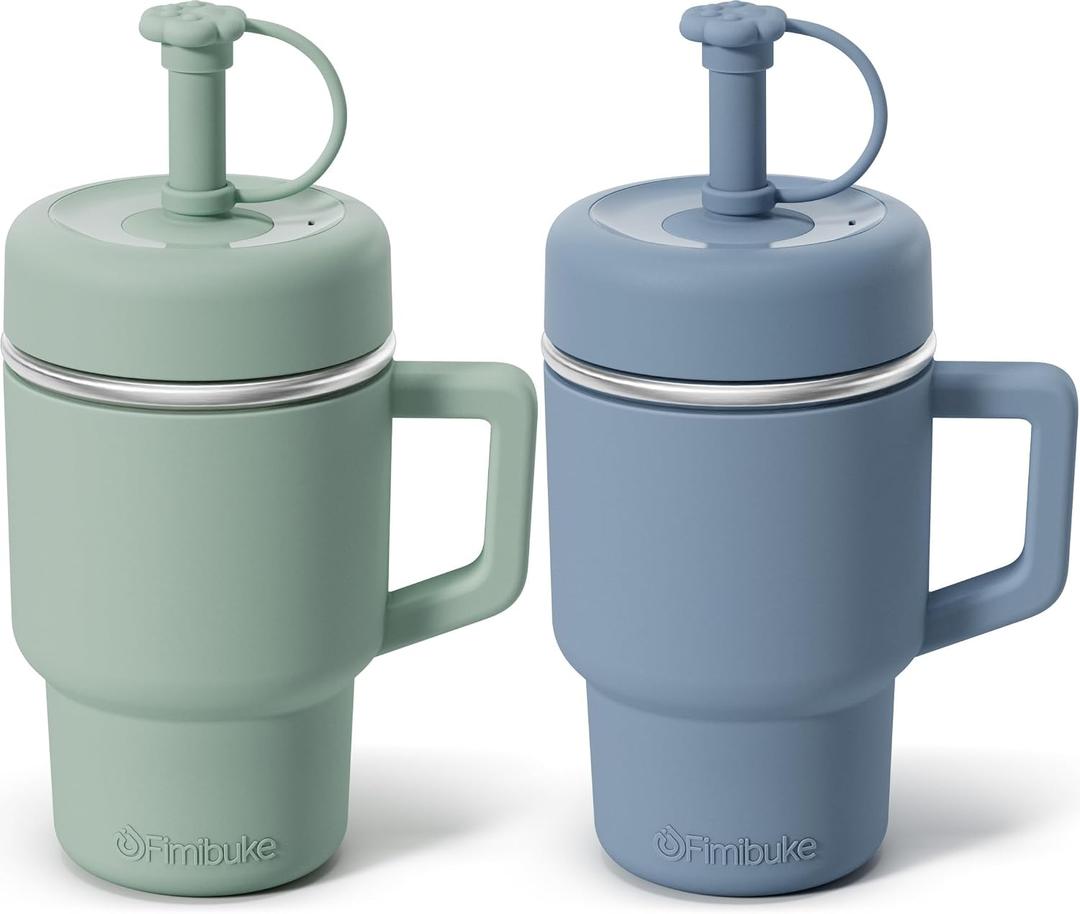 Fimibuke Toddler Tumbler with Handle & Straw, 15 OZ Spill Proof Sippy Cups for Kids Girl Boy, Leak Proof Stainless Steel Cups with Lid & Silicone Sleeve, BPA Free Dishwasher Safe Water Bottle, 2 Packs (EXP 12/31/36)