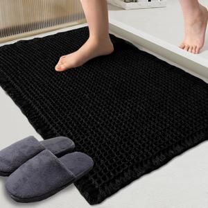 ZALL Waffle Bath Mat Black Super Absorbent Non Slip Bathroom Rug,Rhombus Geometric 17x24inch,Machine Washable Ultra Soft Floor Mats (1724inch(Rectangular))