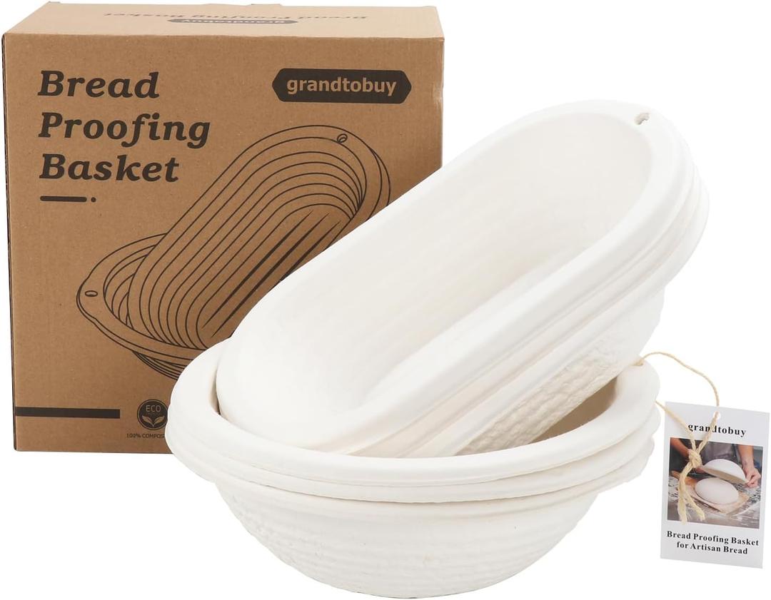 6pcs Round and Oval Pulp Bread Proofing Basket Sourdough Banneton Brotform Bread Baking Supply with Storage Bag 30pcs Disposable Non-Woven Liners for Professional Homemade Bread (3pcs 11 inch Oval + 3pcs 10 inch Round)