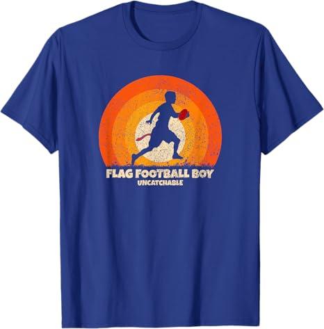 Flag Football Boy Uncatchable on Flag Football T-Shirt, Size M, color is blue