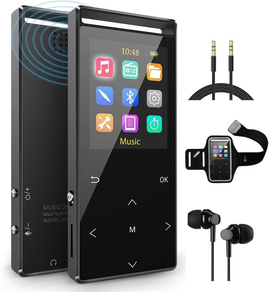 MP3 Player 64GB with Bluetooth Sport Armband,FM Record,Shuffle Play,Line-in rip Music,Voice Record,HiFi,Multifunction,Metal Shell