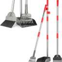 Pooper Scooper, Long Handle Dog Pooper Scooper, Heavy Duty Stainless Steel Rake with Tray & Spade Set for Pet Waste Removal, for Grass, Dirt or Gravel (Red)
