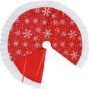 ULTECHNOVO 35. 4 Inch Large Christmas Tree Skirt Xmas Soft Cover Mat Decor Snowflake Collar Farmhouse Tree Skirt for Holiday Ornaments Party Home Indoor Decorations (Red)