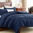 CozyLux King Comforter Set - Navy Blue Comforter King Size, 3 Pieces Box Stitched Bed Set for All Seasons, Soft Lightweight Bedding Sets with 1 Down Alternative Comforter and 2 Pillow Shams