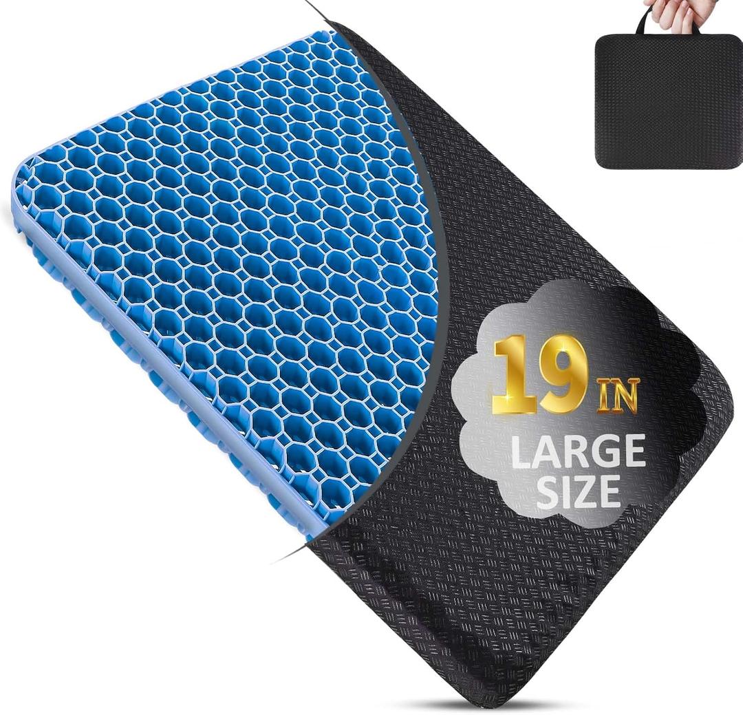 Seat Cushion, Gel Seat Cushion for Long Sitting Back, Sciatica, Tailbone Pain Relief Pad, 19in Seat Pad for Car, Office Chair, Wheelchair, Soft Support for Long Trips (X-Larger19*17*1.5in), Blue)