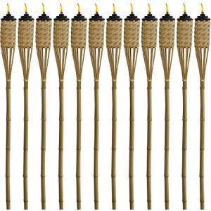 TIKI Bamboo Tiki Torches 12-Pack  Weather-Resistant Outdoor Dcor with Easy-Pour Wide-Mouth Canister Refill for Patio, Garden, Backyard, and Parties, 57-Inch Citronella Torches