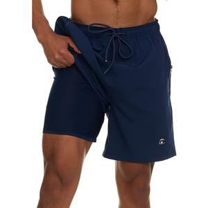 Champion Mens Swim Trunks with Compression Liner, 2 in 1 Mens Bathing Suit Shorts, 7 Inch Inseam Board Shorts for Swimming Navy L