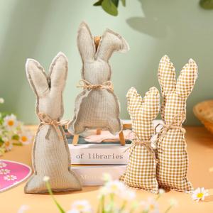 4 Pieces Easter Rustic Bunnies, Farmhouse Easter Decor Bunny Stuffed Fabric Rabbit Spring Decor for Easter Home Desk Counter Tiered Tray Basket Bowl Fillers Rabbit Collections