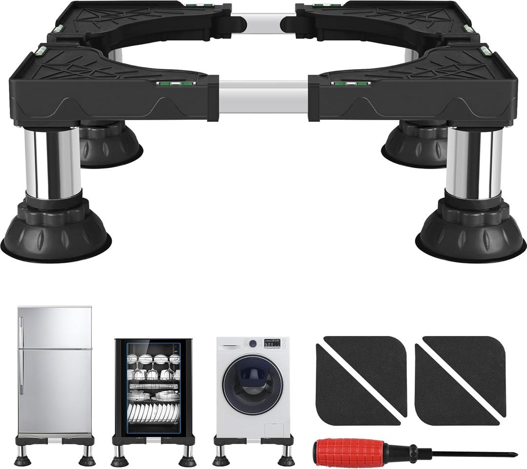 ToLanbbt Mini Fridge Stand Adjustable Height 6.3"-7.5" Washer and Dryer Stand Base with 4 Strong Feet Washing Machine Stand Universal Stand Base for 16"-24" Furniture Portable Appliance Pedestal Black