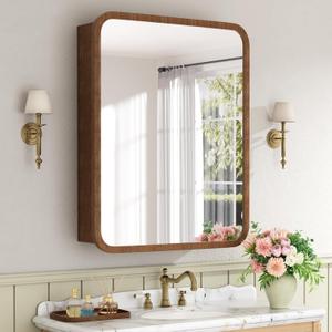 24x30 Inch Wood Medicine Cabinet with Mirror for Bathroom, Walnut