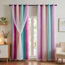 2 Panels Double Layer Star Cutout Curtains for Girls Bedroom, Rainbow Darkening Drapes Kids Room Window Decor, Thermal Insulated UV Protection Curtains, Pink Purple Green, W52 x L84