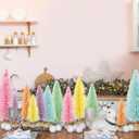 Soulchen 12 Pcs Pastel Mini Christmas Trees 4-10 Inch Pink Canyland Christmas Village Centerpieces Tables Decor Bottle Brush Xmas Sisal Trees with Wood Base for Xmas Tabletop DIY Craft (4 Size)