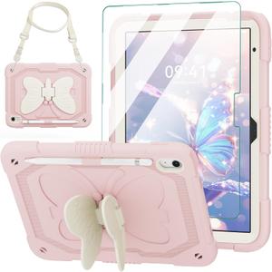 ACEMO iPad 10th Generation Case 10.9 inch/iPad (A16) 11th Generation Case 11 inch with Screen Protector/Shoulder Strap/Pencil Holder/Kickstand Cute Kids Girls Cover for iPad 2022 2025 Pink