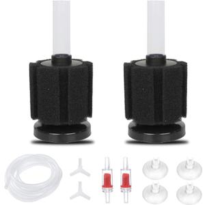 ALEGI Aquarium Sponge Filter with Airline Tubing, Check Valves, Suction Cups for 10 Gallon Fish Tank, Betta, Nano, Shrimp, Fry, Biochemical Filter (Small up to 10Gal 2 Pcs)