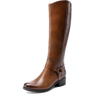 DREAM PAIRS Boots For Women Knee High, Comfortable Pull On Side Zipper Buckle Riding Boots (7.5, Light Brown)