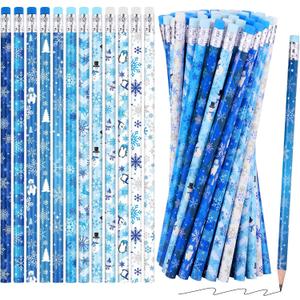 Winter Snowflake Pencils with Eraser Toppers Christmas Gifts Fun Holiday Pencils Bulk with Storage Box HB Pencils Frozen Party Favors for School Stationery Party Reward Supplies