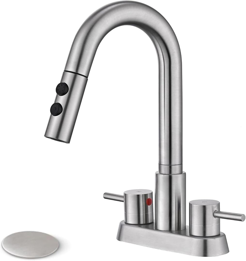 GICASA Bathroom Sink Faucet with Pull Out Sprayer, Bathroom Sink Faucet, Brushed Nickel