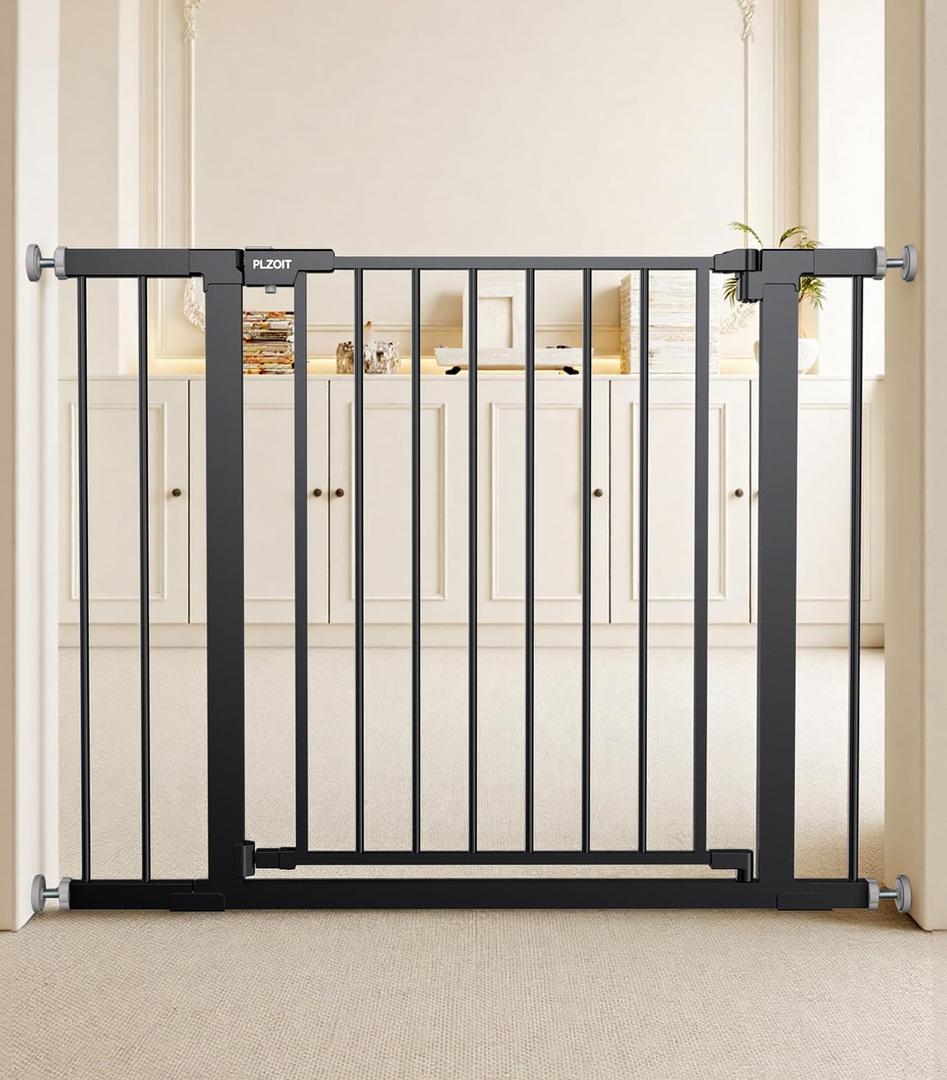 29.5-40.5" Baby Gate for Stairs, Dog Gate for Doorways, Walk Thru Auto Close Metal Baby Safety Gate for The House, Stairs and Doorways, Child Gate Pressure Mounted, Pet Gate for Dog Indoor - Black