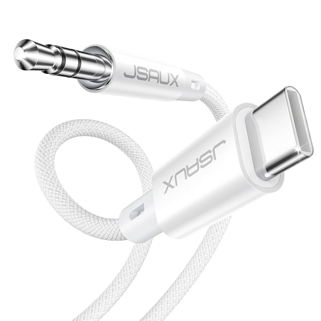 JSAUX USB C to 3.5mm Audio Aux Jack Cable [3.3ft], USB Type C to 3.5mm Headphone Stereo Cord Car Compatible with iPhone 16 Pro Max/15 Pro Max Plus, Samsung Galaxy S24 S23, iPad Pro, Pixel 9/8-White