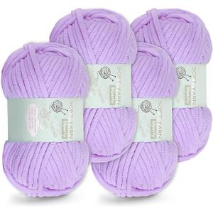 Chunky Chenille Yarn Velvet Soft Super Bulky Size 6 for Crocheting Knitting, Baby Blanket Yarn, 100g 71 Yds per Skein, Easy to Use for Scarves, Amigurumi, Crafts (4, Light Purple)