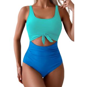 Eomenie Women's One Piece Swimsuit Tummy Control Slimming Bathing Suit Cutout Tie Knot Swimwear (S)