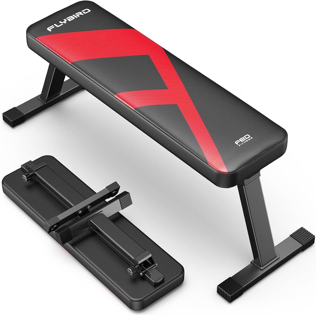 FLYBIRD Foldable Flat Weight Bench For Home Gym, Sturdy Strength Training Workout Bench, Space-saving Bench Press Flat Exercise Bench, Easy to Assemble