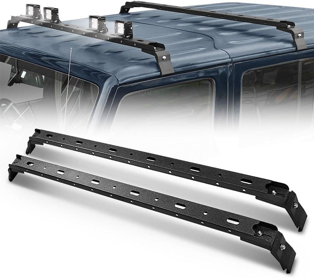 300 LBS Roof Rail Crossbars Rooftop with 4 Pcs LED Lights Bar Compatible for 2007-2026 Jeep Wrangler JK JKU JL JLU Unlimited & Gladiator JT & 84-01 Cherokee XJ Hardtop, Roof Rack Cross Bars