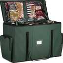 ZOBER All in One Christmas Ornament Storage Box & Decoration Container - Easy Access Removable Trays, Keeps 73 Ornaments - Adjustable Extent Area for Figurines and Pockets for Decoration - Green