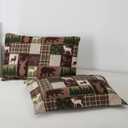 Reversible Lodge Plaid Bedding Moose Bear Quilt Full/Queen Size Rustic Bedspread Cabin Coverlet Wildlife Forest Daybed Cover Summer Lightweight Bed Cover Pillow Shams