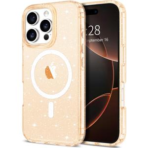 Hython for iPhone 16 Pro Case Glitter, Clear Glitter Sparkly Shiny Bling Sparkle Cute Cover, Anti-Scratch Soft TPU Thin Slim Fit Shockproof Protective Phone Cases Women Girls, Magnetic Rose Gold