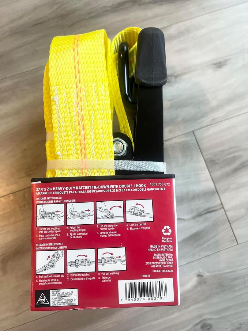 27 ft x 2 in Heavy Duty Ratchet Tie-Down, 3333 lb Working Load