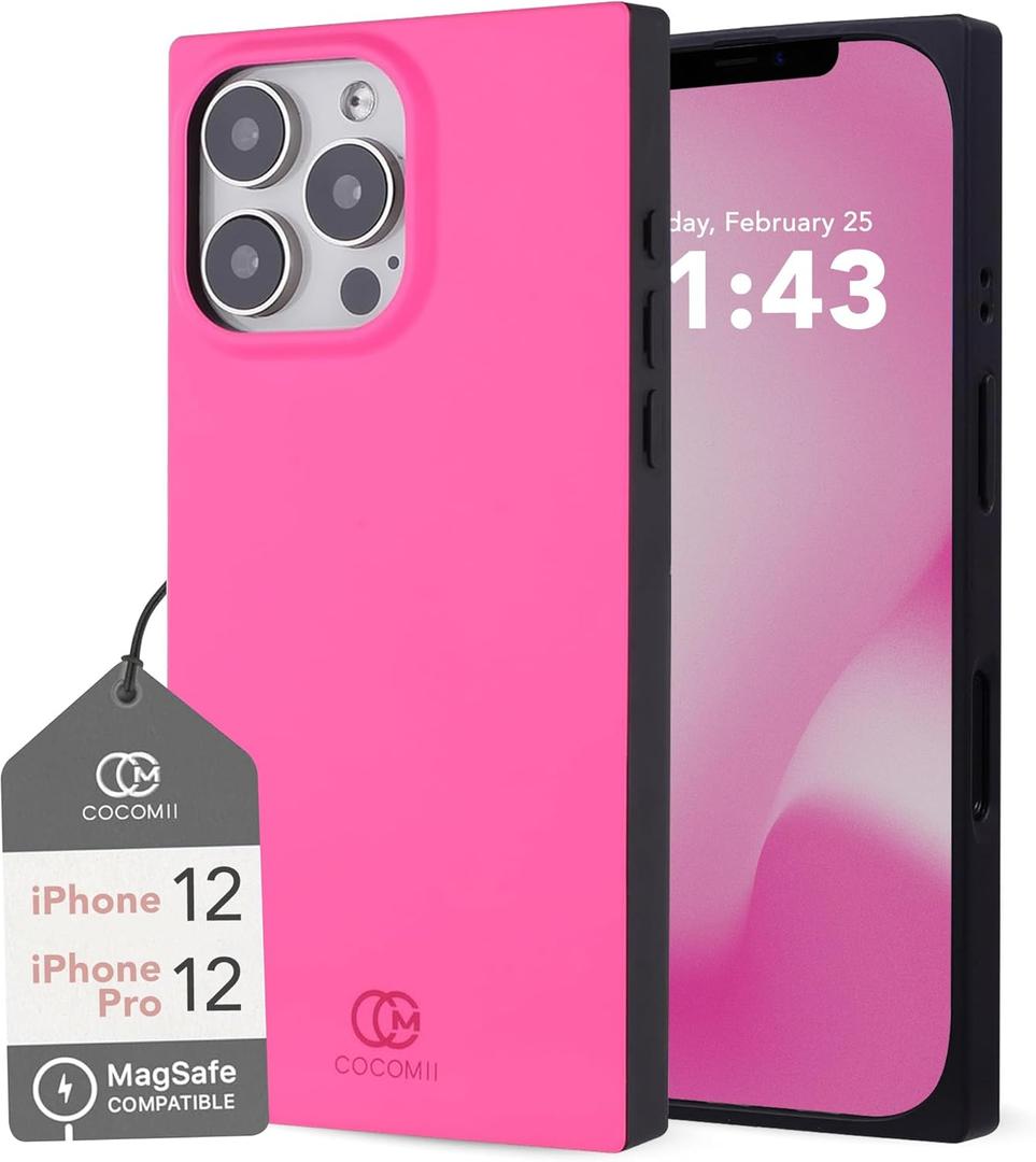 Cocomii - Rectangle Case Compatible with iPhone 12/12 Pro - Compatible with MagSafe, Solid Color, Fashionable Hues, Matte, Magnetic Phone Case for iPhone 12/12 Pro 6.1 inch, Hot Pink