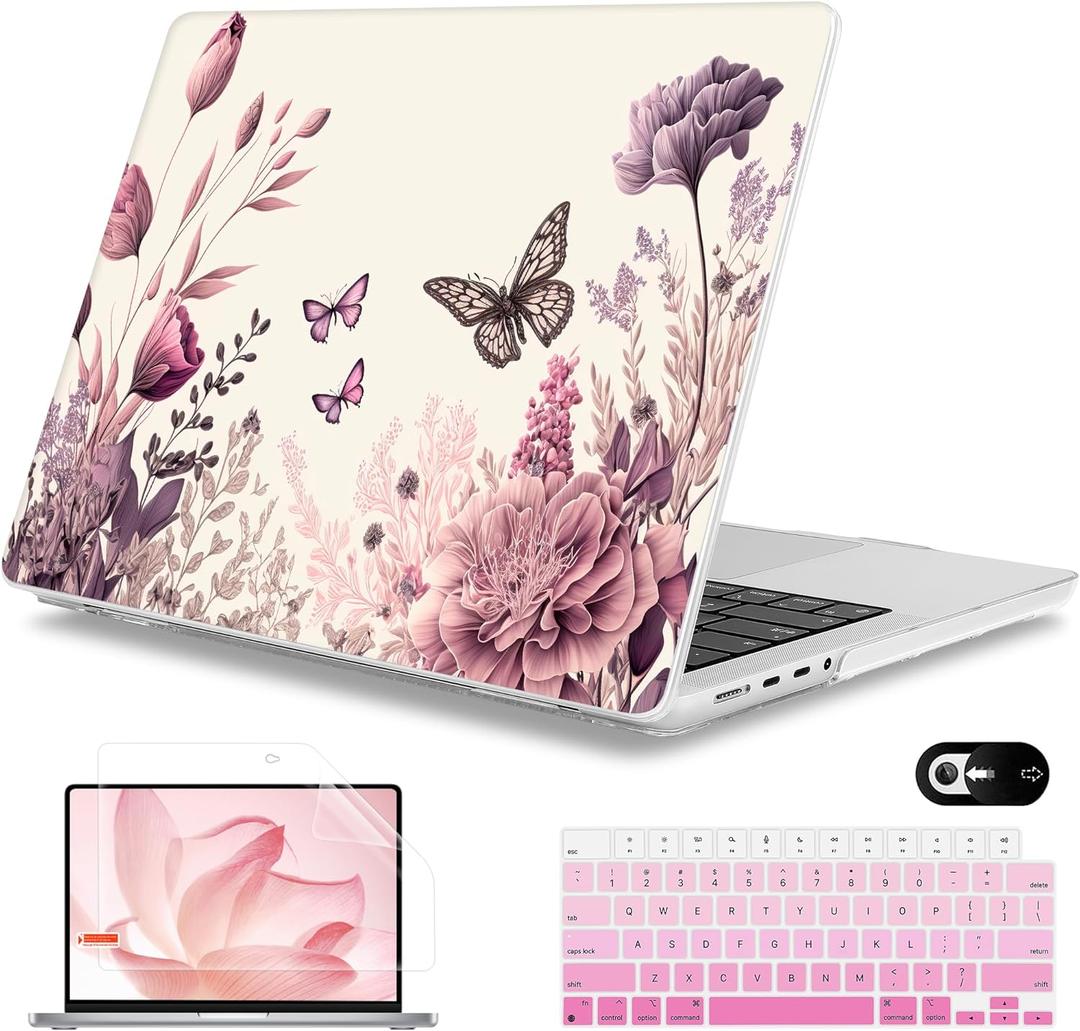 Mektron Case for M5 MacBook Pro 14 inch 2026 Model A3427 A3426 Fit 2025-2021 Model A3434 A3112 M4 A3112 A3401 A3185 M3 A2918 A2992 M2 A2779 M1 A2442 Pro/Max Cover, Butterfly Flower C074