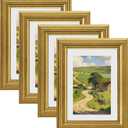 eletecpro 5x7 Gold Picture Frames Set of 4, Vintage Photo Frames with Clear Acrylic Cover, Gallery Wall Art Display 4x6 Photo with Mat or 5x7 without Mat for Tabletop and Wall Mount, Home Decor