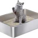 Stainless Steel Litter Box Large, Metal Cat Litter Box 6" High Sided, Metal Litterbox, Easy Clean Non Stick No Smell,Cats Litterbox Toilet Pet Supplies for Indoor Kitty, Kitten, Rabbit, Puppy (L-19.7"13.6"6")