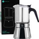 Coffee Gator 4 Cup Moka Pot, 6.7oz Stovetop Espresso Maker for Italian Coffee, Transparent Glass & Stainless Steel Design, Silver, 200ml