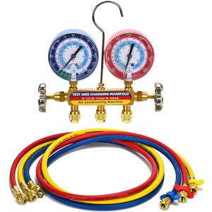 2026 Upgrade 42006 Test and Charge Manifold Set with 3-1/8" (80 mm) Gauge, for R-22/134A/404A, 1/4" to 1/4" Standard Flare Fittings with 72"(6Ft), Hvac Gauges with Colored Label and Hoses Set