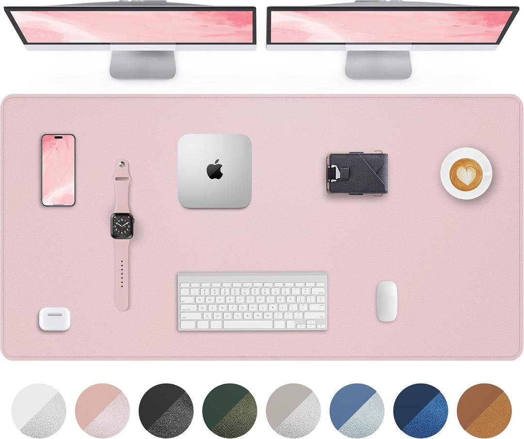 Leather Desk Pad Protector - 48 x 24 Computer Mat, Large Mouse Pad, Non-Slip, Waterproof PU Leather Blotter, Desk Cover for Office and Home (Light Pink)
