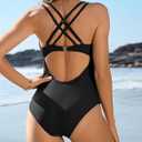 Charmo Tummy Control One Piece Swimsuits for Women Ruched Bathing Suits Strappy V Neck Monokini (Black, XS)