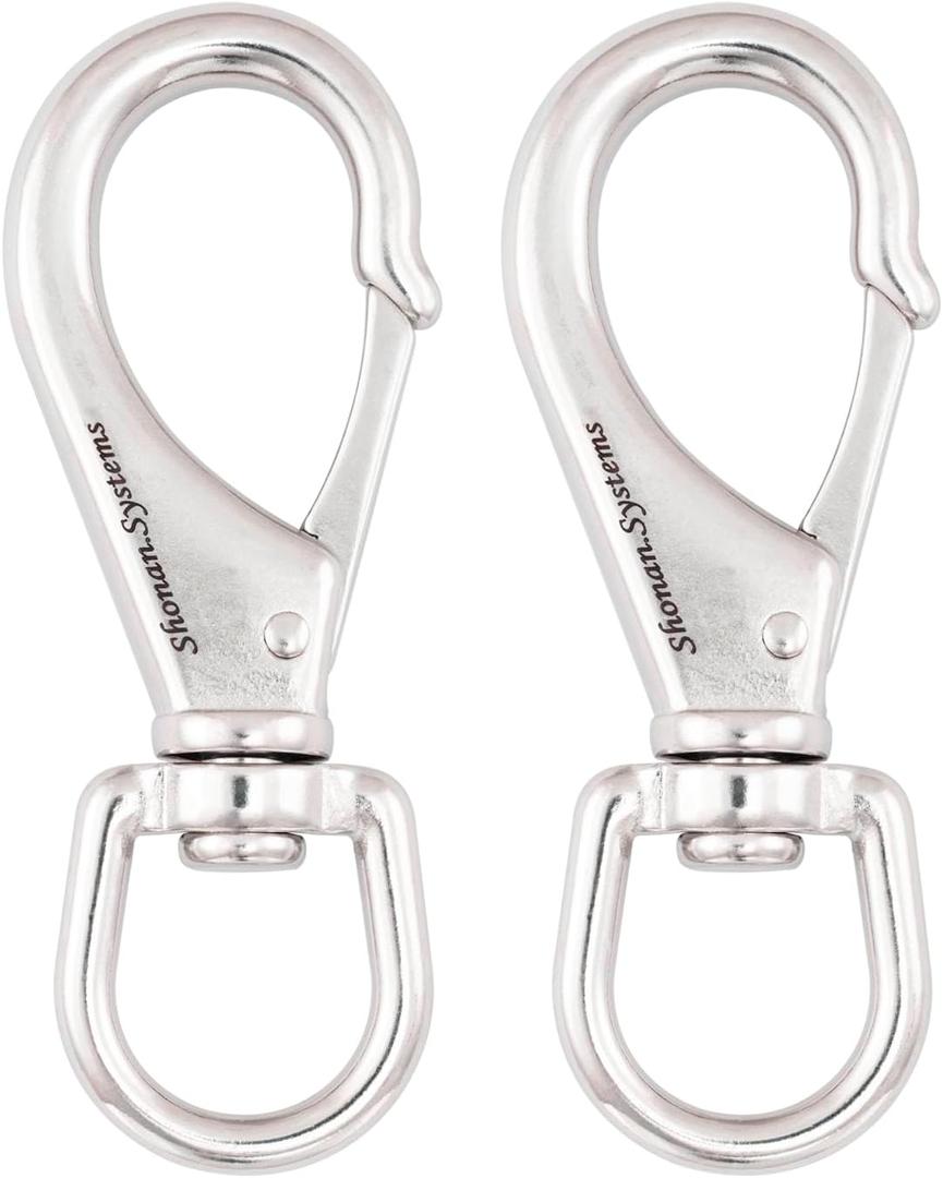 SHONAN Large Stainless Steel Swivel Snap Hooks, 2 Pack 4.6 Inch Heavy Duty Boat Hooks, Large Spring Clips for Boat Anchor Ropes and Cables