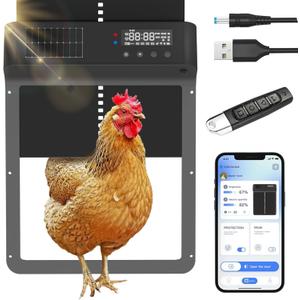 Automatic Chicken Coop Door with App, Battery Solar Powered, Automatic Chicken Door with Timer & Light Sensor - App Remote Control, Anti-Pinch Safety Design & Aluminum Alloy Construction (Black)