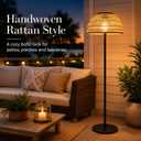 Solar Outdoor Floor Lamp, Cordless Patio Lamp with Rattan Shade