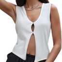 Faretumiya Women Y2k Button Down Crochet Knit Vest Sleeveless Hollow Out Crop Tops Vintage Casual V-Neck Versatile Streetwear (Medium)