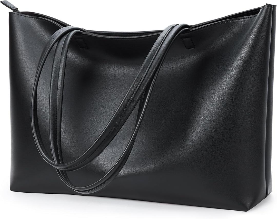 KALIDI Tote Bag Zipper Shoulder Bag Faux Leather Purses Satchel for Women Casual Handbag Work Dating College (One Size, Black)