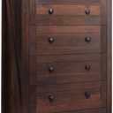 WLIVE Farmhouse Brown Dresser for Bedroom, 5 Drawer Dresser Storage Organizer, Tall Wood Dressers with Double Rustic Handle, Chest of Drawers for Living Room, Hallway, Closet