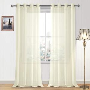 DWCN Ivory Sheer Curtains, Grommet Top Window Curtains for Bedroom & Living Room, Faux Linen Look Voile Semi-Transparent Solid Curtains Drapes Set of 2 Panels 52 x 102 Inch Long, Ivory