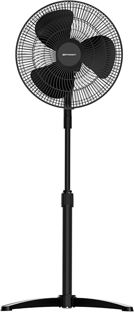 Emerson 16-inch Oscillating Pedestal Fan with Precision 3-Speed Wind Control and Adjustable Tilt and Height, Black, FAO1605-B