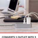 GE 3-Outlet Power Strip Extension Cord with Multiple Outlets 6 Inch Braided Short Cord Extension Cord Grounded Flat Plug ETL Listed Gray 53199