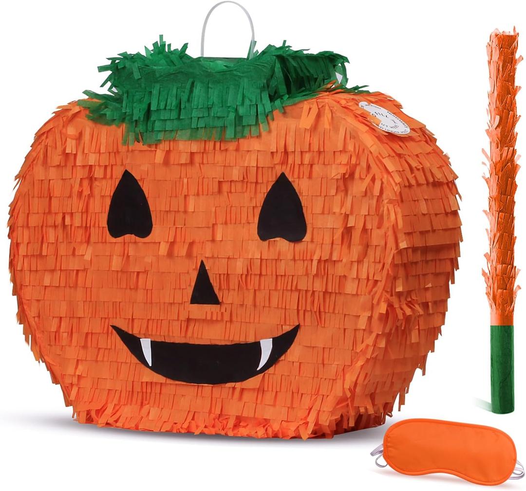 Halloween Pumpkin Pinata for Kids Birthday Party Fiestas Decorations Perfect for Halloween, Photo Prop, October Birthday, Funny and Spooky Games(17"x13"x3.7")
