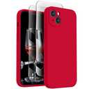 FireNova Designed for iPhone 14 Case, Silicone Upgraded [Camera Protection] Phone Case with [2 Screen Protectors], Soft Anti-Scratch Microfiber Lining Inside, 6.1 inch, Deep Red